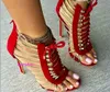 2017 Fashion Womens Gladiator Sandaler Peep Toe High Heels Booties Sommar Sandaler Caged Boots Party Shoes Stiletto Heel Skär ut Klänningskor