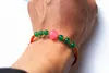 Transformadores coloridos de tecelagem manual pura Ágata verde A pulseira de contas redondas de jade rosa. -