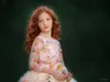 限定版フラワーガールドレス花のアップリケレースボールガウンジュエルネック長袖ふくらんで誕生日ドレスゴージャスな女の子のページェントドレス