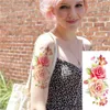 3D 살아있는 벚꽃 장미 큰 꽃 방수 임시 문신 여성 플래시 문신 팔 어깨 문신 스티커