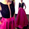 Two Tone Ballgown Formal Evening Dresses Black Crystal Boat Neck Deep V Open Back with Sash Long Pageant Prom Gowns1314914