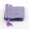 50 piezas de tela de lino púrpura de lino joya de dulces de joyas de regalo bolsas de regalo de yute de arpillera 10x14 cm, etc.