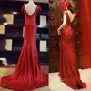 Robe de soirée sirène rouge à paillettes, manches courtes, col rond, dos nu, Sexy, arabe, robes longues de bal formelles, 2023