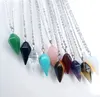 Partihandel Natural Crystal Hängsmycke Halsband Män Hexagonal Pekad Cone Ädelsten Smycken För Kvinnor 10Color Mix Order