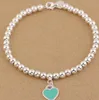 Hot rea Charm Armband S925 Sterling Silver pärlor kedja armband med emalj grenn rosa hjärta för kvinnor och dag present smycken