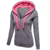 Wholesale- 3XL Grey Pink Hoodie Stitching Unisex Zip Up Hooded Lapel Zipper Hoodies Sweatshirt Women or Men Coat Top