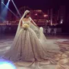 Funkelndes, luxuriöses Dubai-Hochzeitskleid, quadratischer Ausschnitt, Perlen-Pailletten, Applikationen, Organza-Brautkleider, bezaubernde Prinzessin-Hochzeitskleider