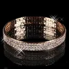 Luxury Gold Plated Bridal Bracelet Bling Bling 3 Row Rhinestone Arabic Stretch Bangle Women Prom Evening Party Jewelry Bridal Accessories