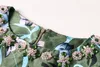 Blumen-Blumendruck mit Perlen verziert, A-Linien-Kleid für Damen, halblange Kleider 0917158
