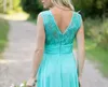 2020 Nieuwste Turquoise Bruidsmeisjesjurk Met Jewel Neck Glanzende Lovertjes Kanten Top Chiffon Aline Modern Bruidsmeisje Trouwjurken Cus8899683