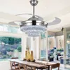 LED Crystal Chandelier Fan Lights Invisible Fan Crystal Lights Living Room Bedroom Restaurant Modern Ceiling Fan 42 Inch with Remote Control