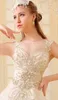 Luxury Crystal Bright Diamond Sexig bröllopsklänning Bollklänning Tulle Sheer Neck Lace Court Train Wedding Bridal Gowns With Big Bow