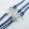 All'ingrosso-Nuovo Bracciali Silver Jewelry nautico timone ancora pelle blu corda BRACCIALI A1