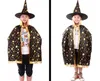 Cadılar bayramı Pelerin Kap Parti Cosplay Prop Festivali için Fantezi Elbise Çocuk Kostümleri Cadı Sihirbazı Kıyafeti Robe ve Şapka Kostüm Pelerin Çocuklar tarafından DHL