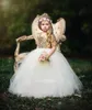 Gouden pailletten Goedkope Bruiloft Bloem Meisjes Jurken voor Country Hollow Back With Sashes Puffy Tulle Girls Birthday First Communion Drure