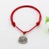 MIC 50pcs Red Waxes rope Antique silver happy birthday charm Adjustable Bracelet B-51