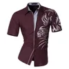 Toptan Satış- Erkek Totem Baskı Kısa Kollu Düğme Aşağı Elbise Gömlek Casual Slim Fit Üst Z0311