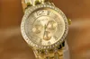 Женевская нержавеющая сталь металлическая кварцевая запястья для мужчин женские унисекс роскошные Женевские хрустальные часы Gold Watches9074707