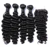 Cheveux Brésiliens Tisse Extensions 8A Péruvien Brésilien Indien Malaisien Vierge Extension de Cheveux Cheveux Vague Profonde Avec Fermeture Livraison Gratuite