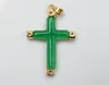 Kopparlegeringsmosaik, Grön Jade, Jesus Kristi kors, Amulet Halsband Hängsmycke.