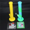 Silicone Bongs Water Pipe Oil Rigs hookah 14" Height 14.4MM Joint with glass downstem bowl silicon mats 5ml silico jars