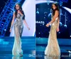 Robe Miss Universo Zuhair Murad Arabe Robes De Soirée Sirène Or Fente Latérale Cristal Perlé Dentelle Tulle Robes De Bal Célébrité Dr9961946