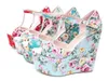 Extra Big Small Taille 30 à 43 Sexy Flower Floral T-Strappy Sandals Platform High Wedge Heels Sandal Multi Colors