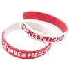 100PCS Love and Peace Silicone Rubber Bracelet Printed Logo Hip Hop Style Segmented Color Simple Decoration