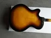 Costume sunburst vintage semi oco corpo l5 jazz guitarra elétrica furos duplos furos, pickup único, tapeto trapézio de ouro, tartaruga vermelha pickguard