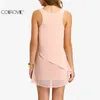 Оптовые- Colrovie Party платья женская одежда 2017 новый стиль обратно молния круглые шеи без рукавов рюшами шифон короткое платье