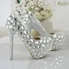 Silver Rhinestone Beautiful Prom Party Women High-heeled Wedding Shoes The Bride Signle Shoes Pumps Size 34-43 Bridesmaids Shoes