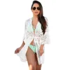 2016 New Beach Covers-up Sexy Blanco Blanco Impresión con cordón Bikini Bikini Traje de baño Cubierta para mujer Vestido de verano Ropa de playa