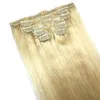 Elibess blonde Haarverlängerungen Clip in menschlichem Haar Licht blond 7 Stück Set vollen Kopf # 613Silky gerade 100g Remy Haare