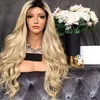 100 cabelo humano peruca loira cheia do laço ombre cor 1b 613 dois tons onda do corpo perucas dianteiras do laço raiz escura com cabelo do bebê para branco woma3099313