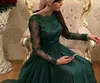 Hunter Green Szyfonowe sukienki wieczorowe Linia w stylu zimowym pełnym rękawem Suknie Formalne Suknie Wyglądanie przez aplikacje Zablopowe Vestidos Custom 250i