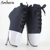 Fashion Sexy Ankle Boots 7" Spike Heel Black Patent Ballet Shoes Sexy Fetish Ballet Boots Ankle Strap Women Fashion Shoes Big Size