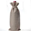 16 * 36cm Linen Drawstring red Bags Wine bottle packaging Jute pouches custom logo.