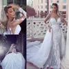 Disse Mhamad Lace Capela Trem Vestidos de Casamento de Luxo Estilo Overskirt Sereia Vestidos De Noiva Pura de Volta Com Apliques de Botões Vestidos