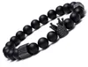 Black Skull Strands men Titanium Steel Bracelet 8mm Natural Onyx Stone Beads Charm Jewelry Fashion Gift Valentine's Day Holid205d