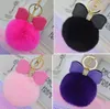 DHL GRATIS 100PCS Bowknot Päls Pom Keychain Real Rex Rabbit Fur Ball Key Chains Fur Key Ring Nyckelring för väska