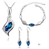 Austrian Crystal Earrings Necklaces Bracelets Suit Blue Red White Green Stone Jewelry Sets for Women Gift Fashion Wedding