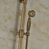 Bahroom Antique Brass Shower Faucet Rainfall Shower Dual Handles Mixer With Bath Shelf