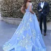 Bleu clair robes de bal d'étudiants d'épaule avec des robes de soirée en dentelle Applique à glissière au dos dit Mhamad Custom Made robes de soirée formelles