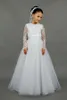 holy communion dresses for girls jewel neck a line floor length white satin and tulle vintage flower girl dress with long sleeve wraps