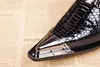 럭셔리 Mens 비즈니스 레저 블랙 드레스 신발 디자이너 금속 발가락 매력 악어 패턴 가죽 신발 최대 레이싱 최대 38-46