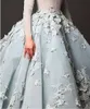 ビンテージバタフライ長袖プフィーボールガウンイブニングドレス2017アラビアドレスアップリケレースオーガンザOネックウエディングドレス熱い販売