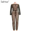 Vente en gros- Sedrinuo 2017 Summer Sexy Hollow Out Beach Cover up Long Sleeve Bodycon Jumpsuit Long Pants Casual Beach Wear Pour Femmes