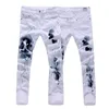 Новое поступление, модные мужские узкие джинсы высшего качества с принтом, повседневные белые байкерские джинсовые прямые брюки, размер 28-40 JPK3511971