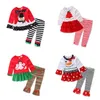 Conjunto de Roupas de Natal quente para o Bebê Meninas Ternos de Natal Bowknot Meninas Algodão camisetas + Calças Listradas 2 pcs Roupas Meninas Definir Roupas