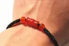 Hand catenary, pure manual weaving kong knot Red agate carving bamboo (now rising) bracelets.